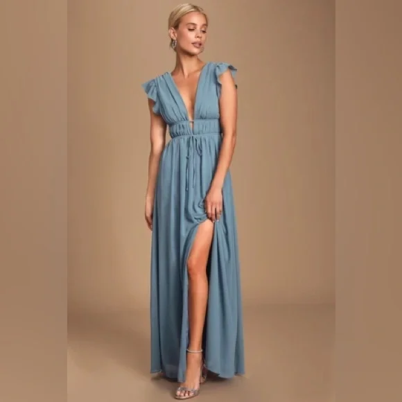 NWT SIZE XS Lulu's Elegant Blue Maxi Dress - Picture 1 of 12
